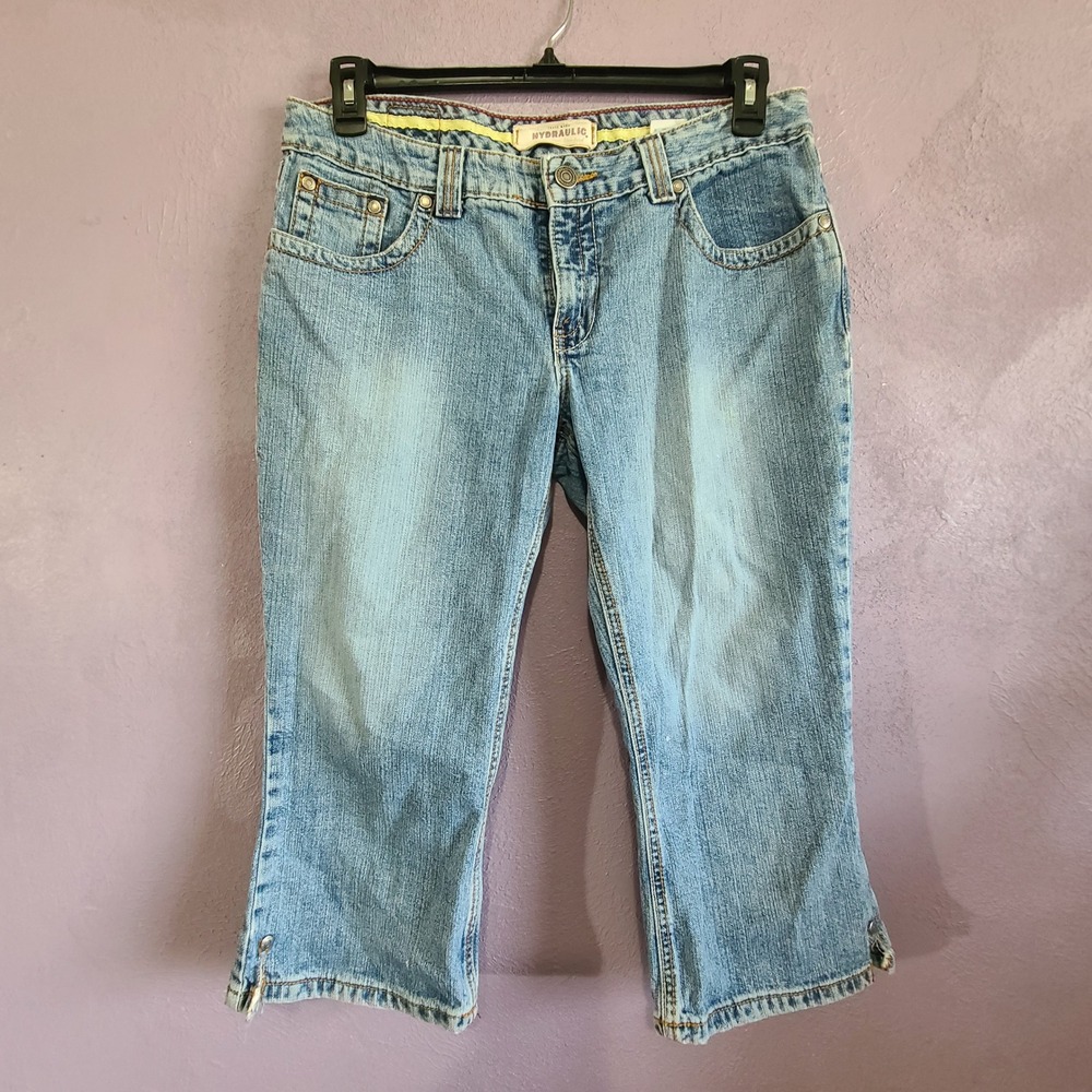 Hydraulic Capri Jeans Womens 34 Light Blue Denim Embroidered Pockets Y2K Boho 13